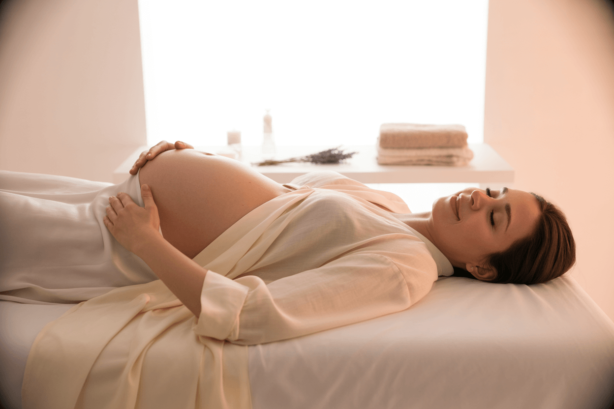 Serene massage room setup for pregnancy treatment in Welling