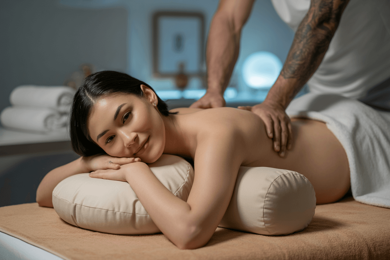 Pregnant woman receiving a prenatal massage in Welling UK